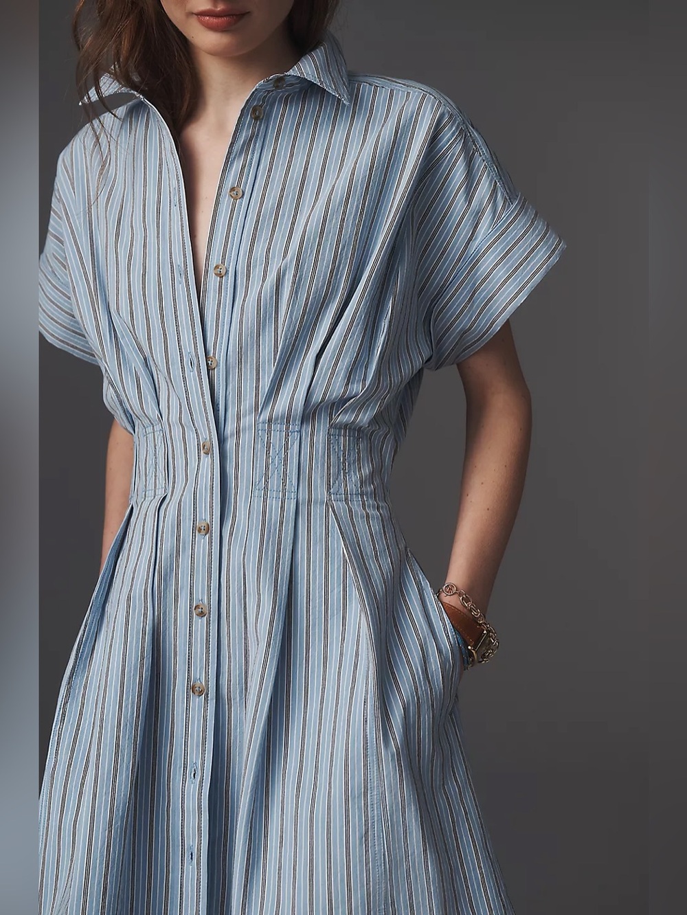 NWT Size XL - Anthro Bobbi Short-Sleeve Waisted Dress Cotton w Pockets (US$ 158)